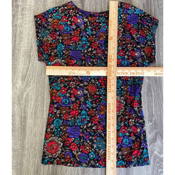 Sag Harbor Women's 8 Bright Colorful Floral Short Sleeve Blouse Top VTG 80s 90s - Picture 9 of 9